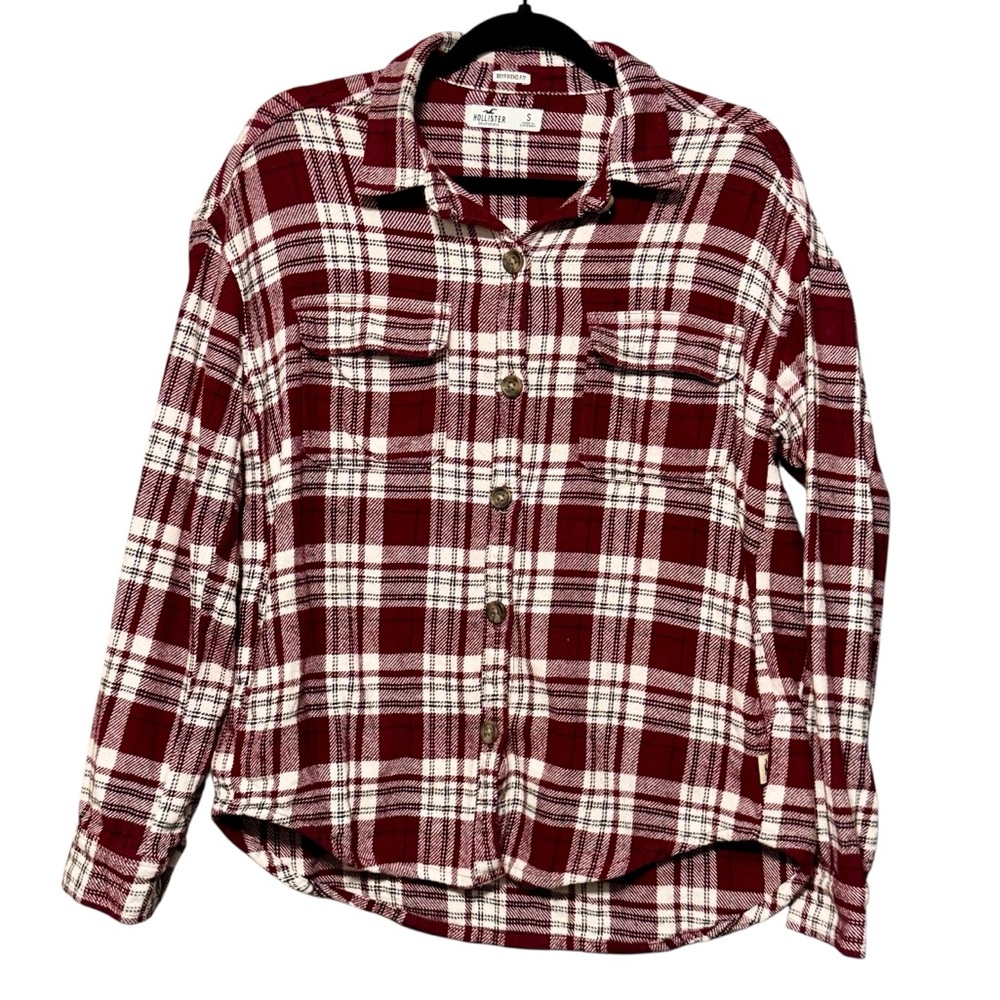 Hollister Boyfriend Fit Cotton Plaid Flannel Button Down  Shacket Shirt